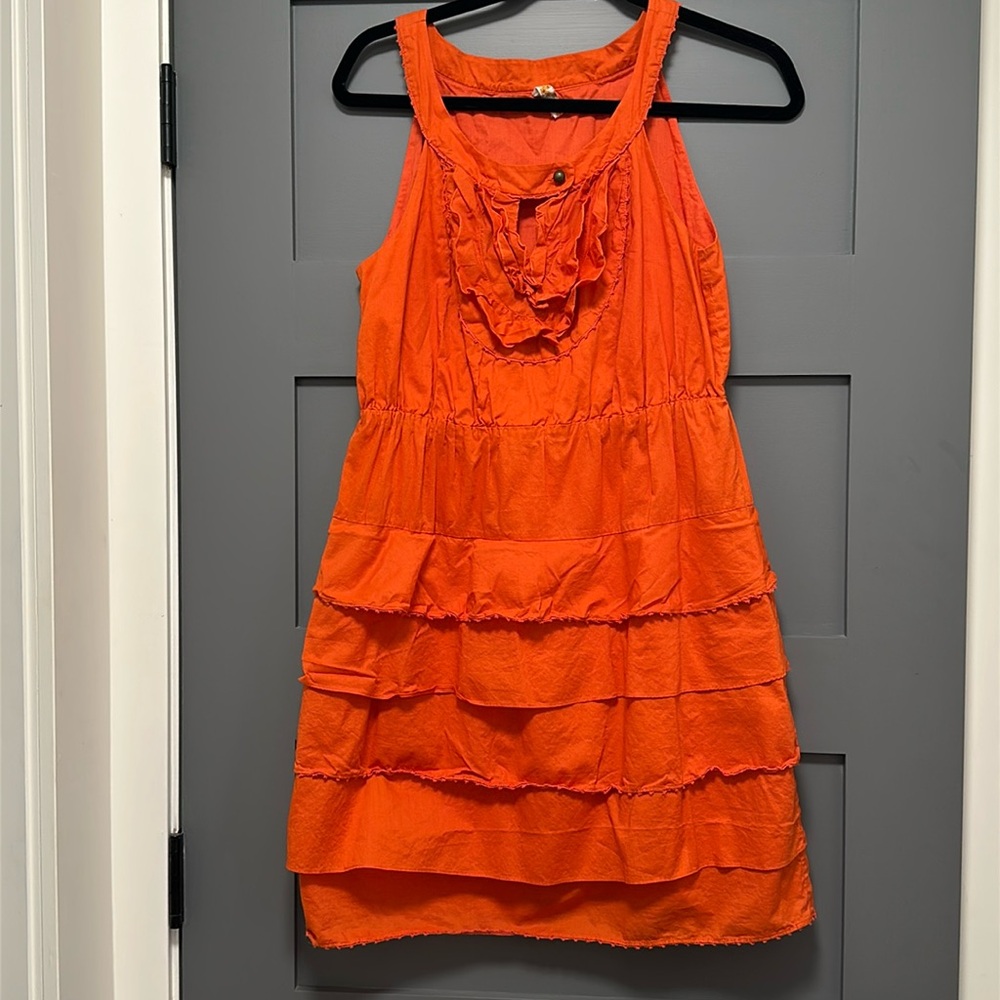 Anthropologie -Maeve Orange dress. Tired skirt. Orange size small
